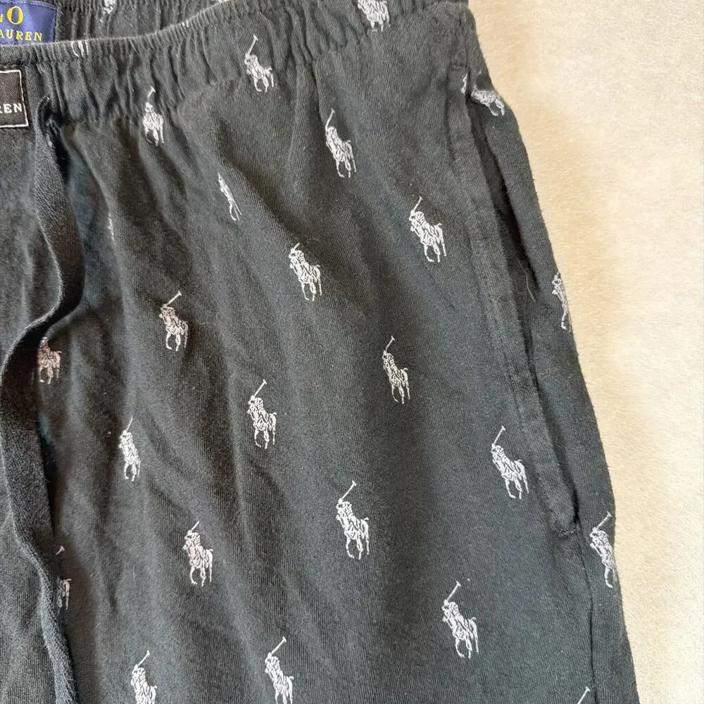 Polo Ralph Lauren Black Pony Printed Cotton Pajama Pants‎ Mens Sz Large